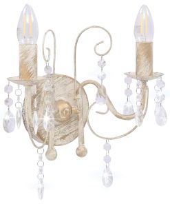 Zidna svjetiljka s perlama antikna bijela 2 x žarulja E14