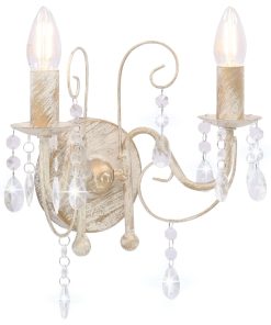 Zidna svjetiljka s perlama antikna bijela 2 x žarulja E14