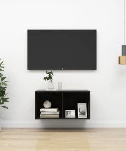 Zidni TV ormarić visoki sjaj crni 37 x 37 x 72 cm od iverice