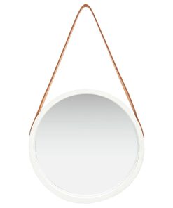 Zidno ogledalo s remenom 40 cm bijelo