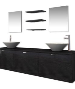 10-dijelni set kupaonskog namještaja s umivaonikom i slavinom crni