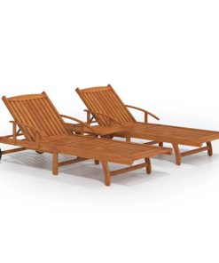 2-dijelni set ležaljki za sunčanje sa stolićem bagremovo drvo
