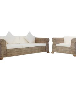 2-dijelni set sofa od prirodnog ratana s jastucima