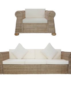 2-dijelni set sofa od prirodnog ratana s jastucima