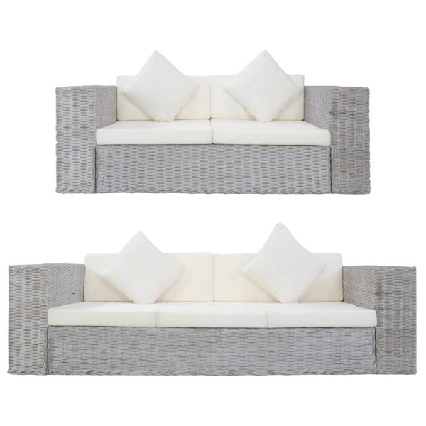 2-dijelni set sofa od prirodnog ratana s jastucima sivi