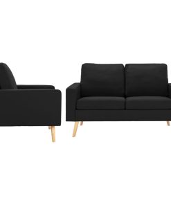 2-dijelni set sofa od tkanine crni