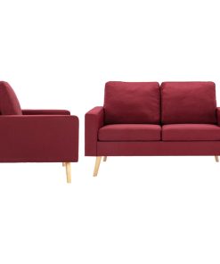 2-dijelni set sofa od tkanine crvena boja vina