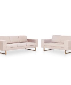 2-dijelni set sofa od tkanine krem