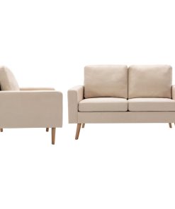 2-dijelni set sofa od tkanine krem