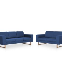 2-dijelni set sofa od tkanine plavi