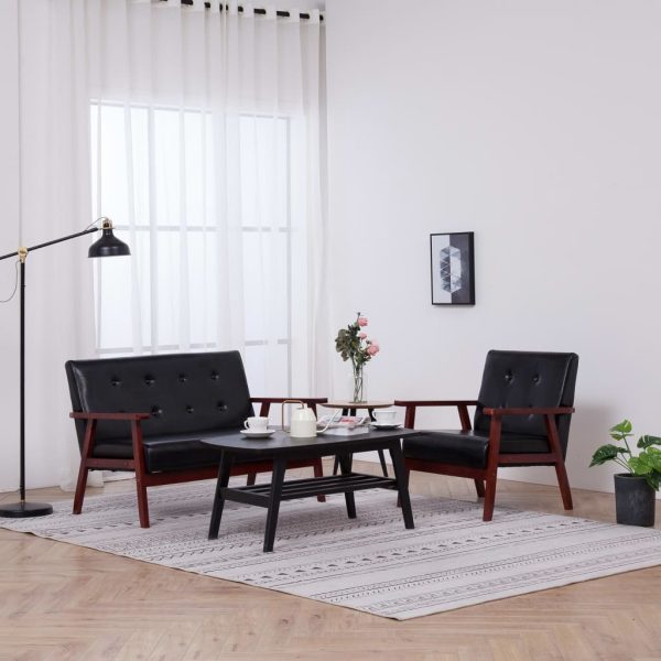 2-dijelni set sofa od umjetne kože crni