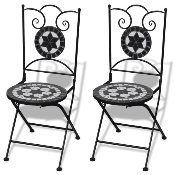 3-dijelni bistro set s keramičkim pločicama crno-bijeli - Image 3