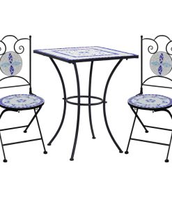 3-dijelni bistro set s keramičkim pločicama plavo-bijeli
