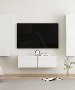 3-dijelni set TV ormarića visoki sjaj bijeli od iverice
