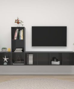 3-dijelni set TV ormarića visoki sjaj sivi od iverice