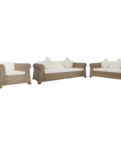 3-dijelni set sofa od prirodnog ratana s jastucima