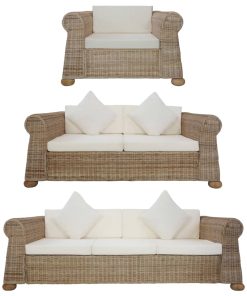 3-dijelni set sofa od prirodnog ratana s jastucima