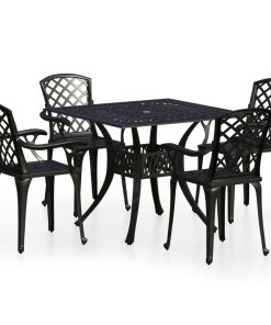 5-dijelni bistro set od lijevanog aluminija crni