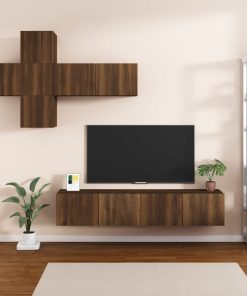 7-dijelni set TV ormarića boja smeđeg hrasta konstruirano drvo