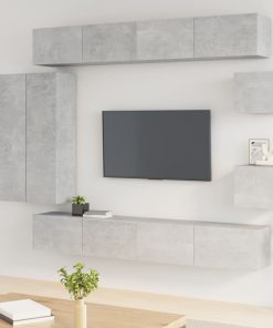 8-dijelni set TV ormarića siva boja betona konstruirano drvo