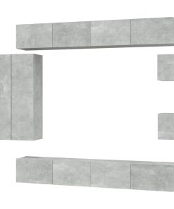 8-dijelni set TV ormarića siva boja betona konstruirano drvo
