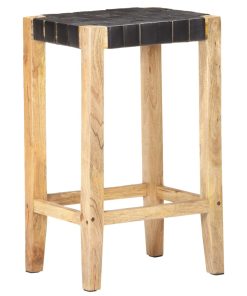 Barski stolci od prave kože 2 kom crni 75 cm