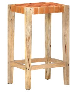 Barski stolci od prave kože 2 kom smeđi 75 cm