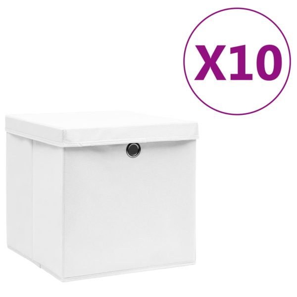 Kutije za pohranu s poklopcima 10 kom 28 x 28 x 28 cm bijele