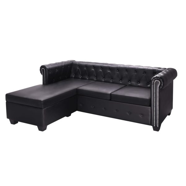 Kutna garnitura Chesterfield od umjetne kože crna