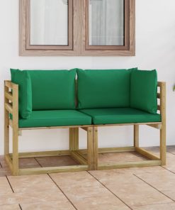 Kutne vrtne sofe s jastucima 2 kom zeleno impregnirana borovina