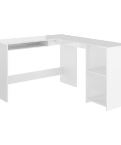 Kutni radni stol visoki sjaj bijeli 120 x 140 x 75 cm iverica