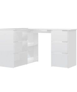 Kutni radni stol visoki sjaj bijeli 145 x 100 x 76 cm iverica