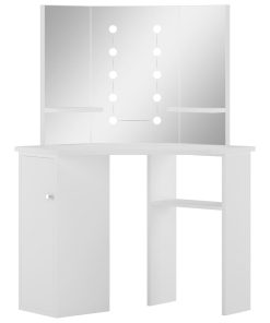 Kutni toaletni stolić za šminkanje s LED svjetlima bijeli