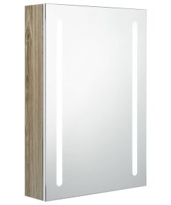 LED kupaonski ormarić s ogledalom bijeli/hrast 50 x 13 x 70 cm