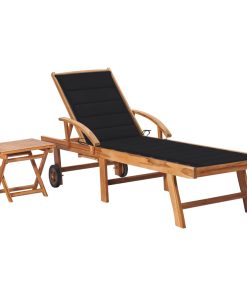 Ležaljka za sunčanje sa stolićem i jastukom od masivne tikovine