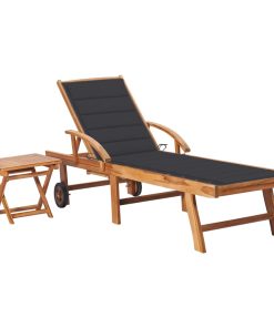 Ležaljka za sunčanje sa stolićem i jastukom od masivne tikovine