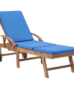 Ležaljke za sunčanje s jastucima 2 kom masivna tikovina plave