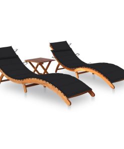 Ležaljke za sunčanje sa stolićem i jastucima 2 kom drvo bagrema