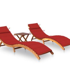 Ležaljke za sunčanje sa stolićem i jastucima 2 kom drvo bagrema
