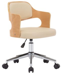 Okretna uredska stolica od savijenog drva i umjetne kože krem
