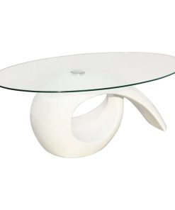 Stolić za Kavu s Ovalnom Staklenom Pločom Visokog Sjaja Bijeli