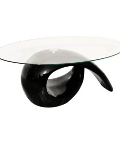 Stolić za Kavu s Ovalnom Staklenom Pločom Visokog Sjaja Crni