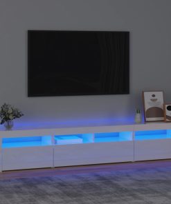 TV ormarić s LED svjetlima visoki sjaj bijeli 210x35x40 cm