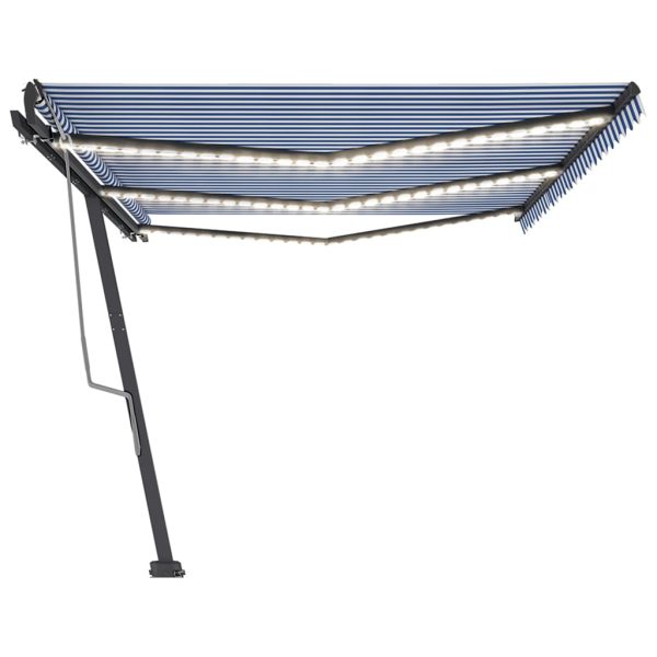 Tenda na ručno uvlačenje s LED svjetlom 600x350 cm plavo-bijela - Image 4