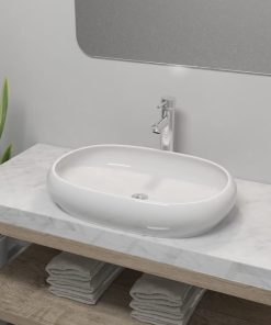 Umivaonik s miješalicom keramički ovalni bijeli