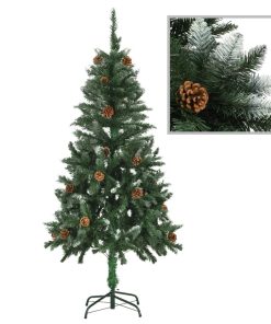 Umjetno božićno drvce LED s kuglicama i šiškama 150 cm