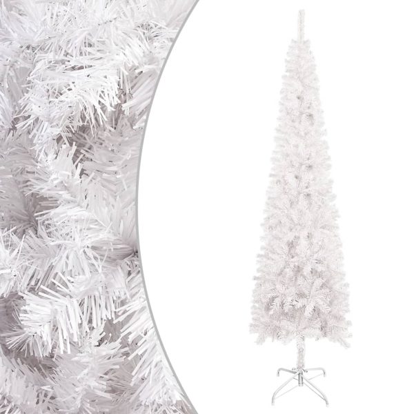 Usko božićno drvce s LED svjetlima i kuglicama 150 cm bijelo
