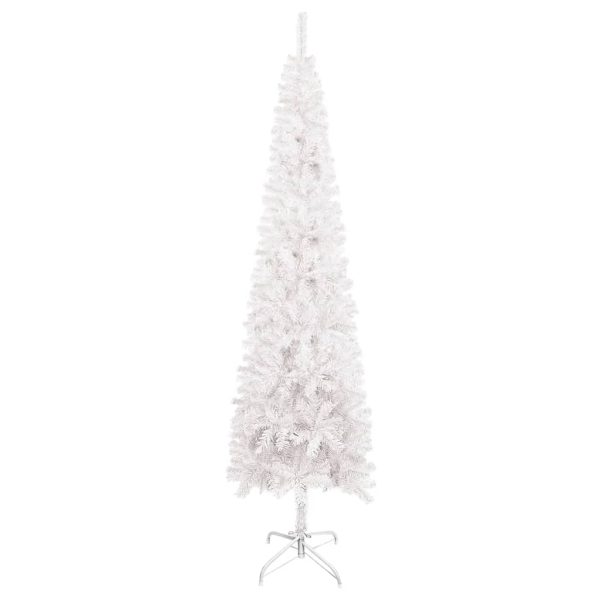 Usko božićno drvce s LED svjetlima i kuglicama 150 cm bijelo - Slika 3