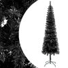 Usko božićno drvce s LED svjetlima i kuglicama 150 cm crno