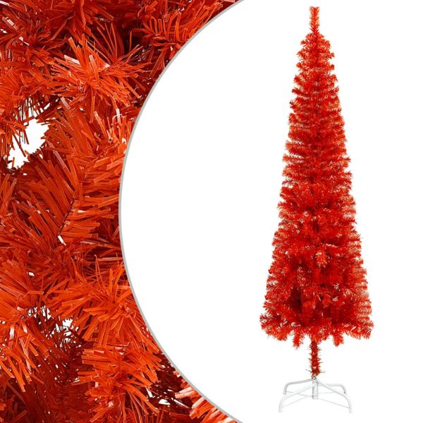 Usko božićno drvce s LED svjetlima i kuglicama 150 cm crveno